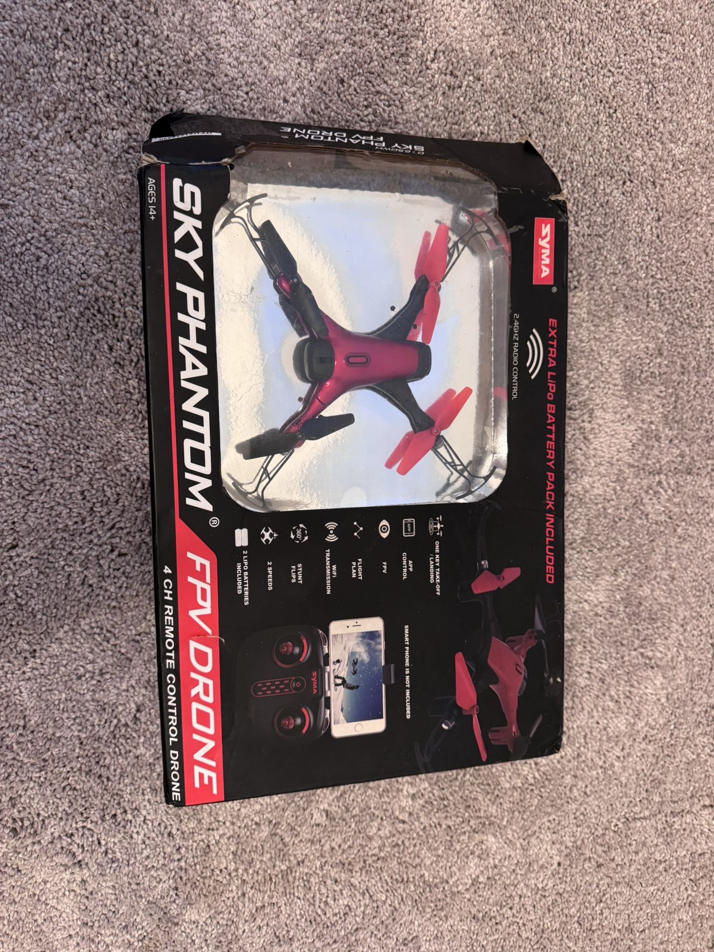 Syma Sky Phantom FPV Drone 4 CH Remote Control (Red) – Like New