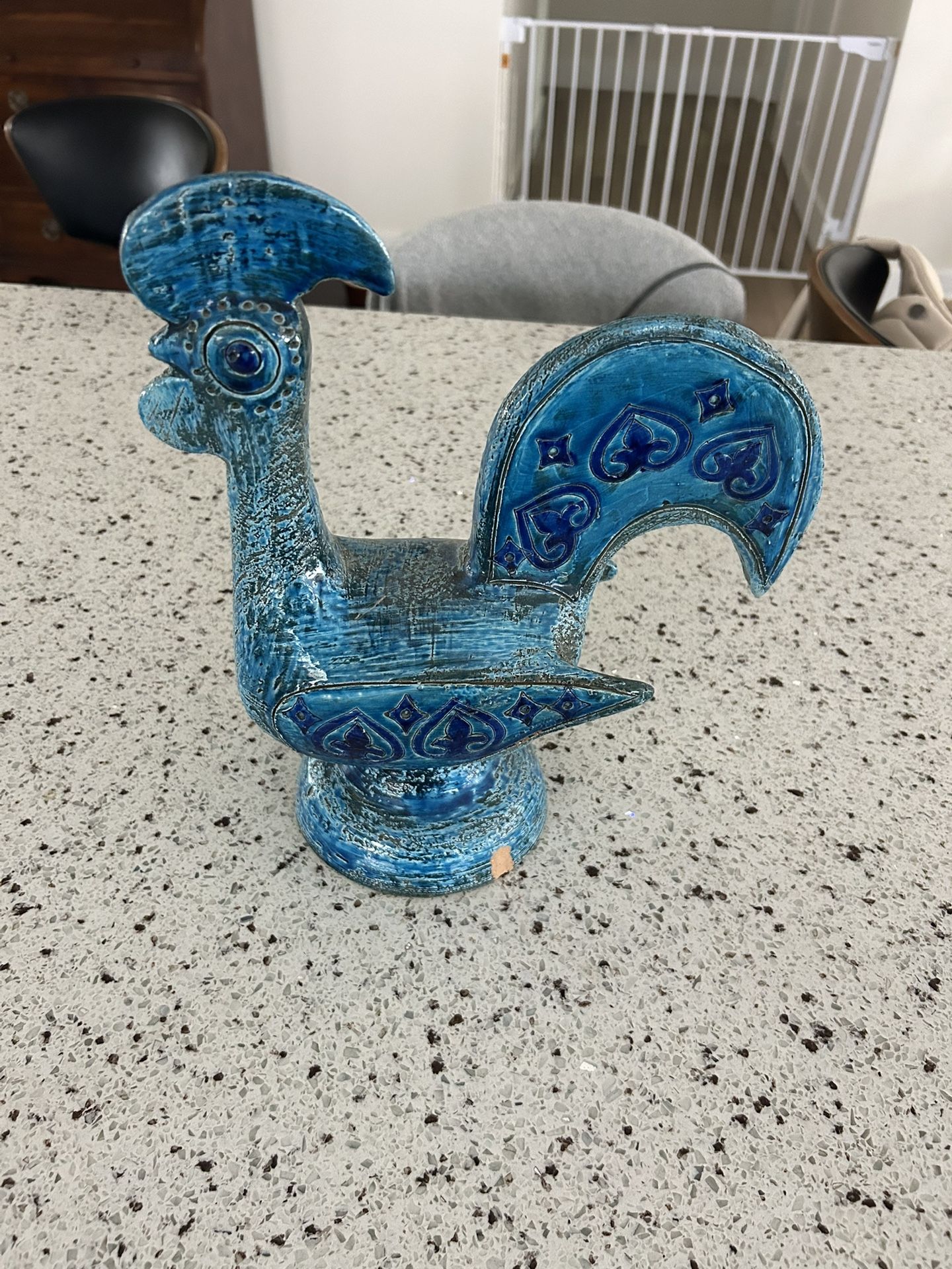 Aldo Londi Bitossi Large Rooster Sculpture Rimini Blu Majolica Italy