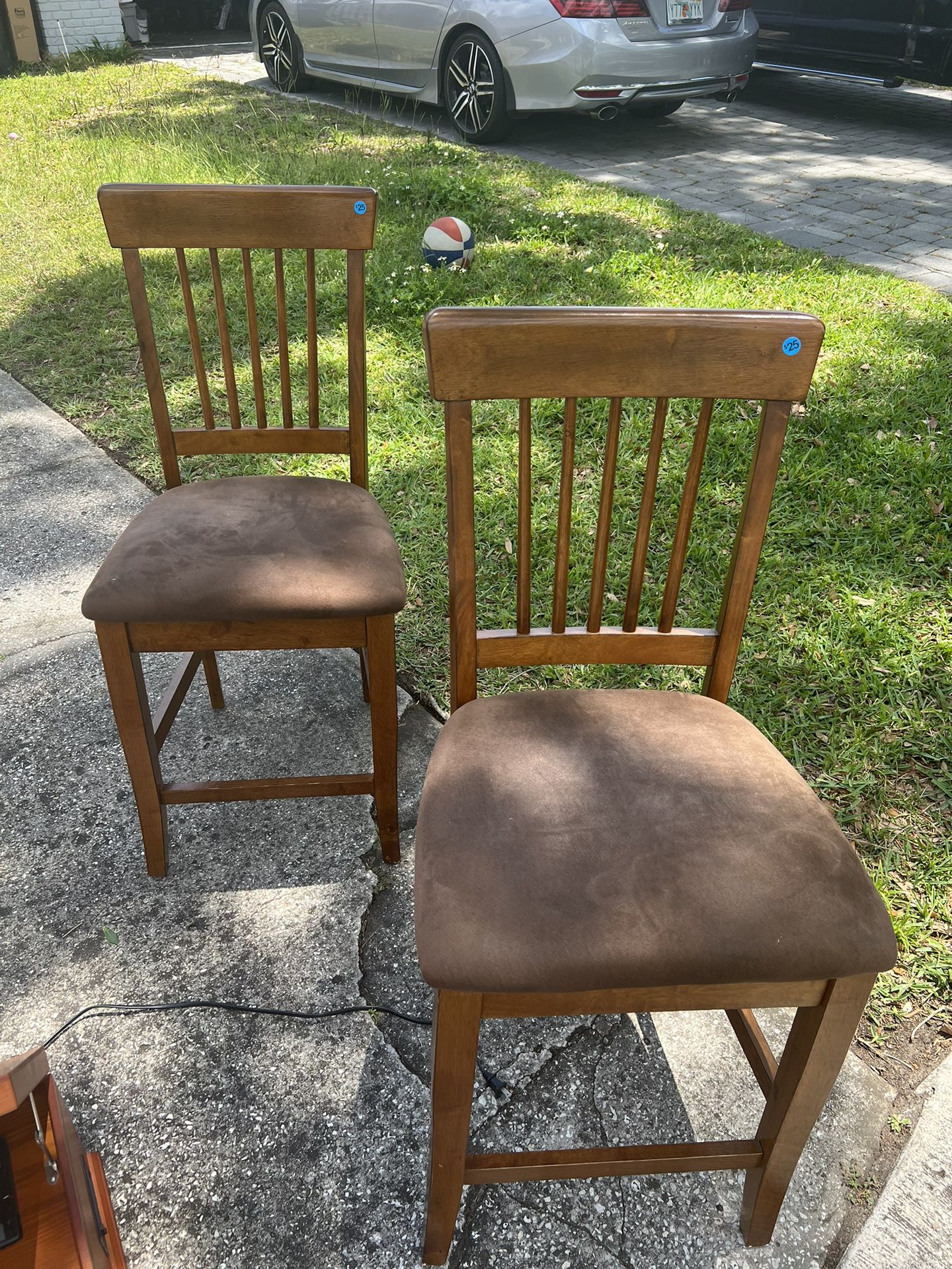 Two Wooden Bar Stools (Padded seat)