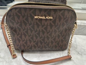 Michael Kors Gold Brown Crossbody Bag with Monogram Print