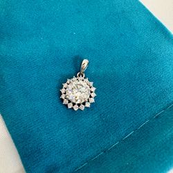 2 Carat Moissanite Halo Pendant with 18” Chain 925