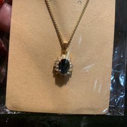 Goldtone With Faux Sapphire And Diamonds