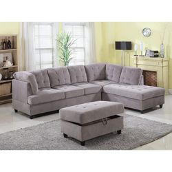 New Grey Sectional With Ottoman 
