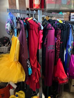 Costumes and clothing rack.
