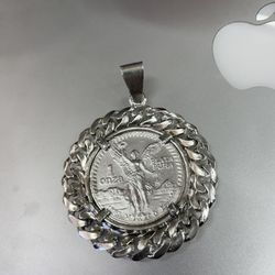 1 Onza 999 Silver Mexican Coin And Bezel
