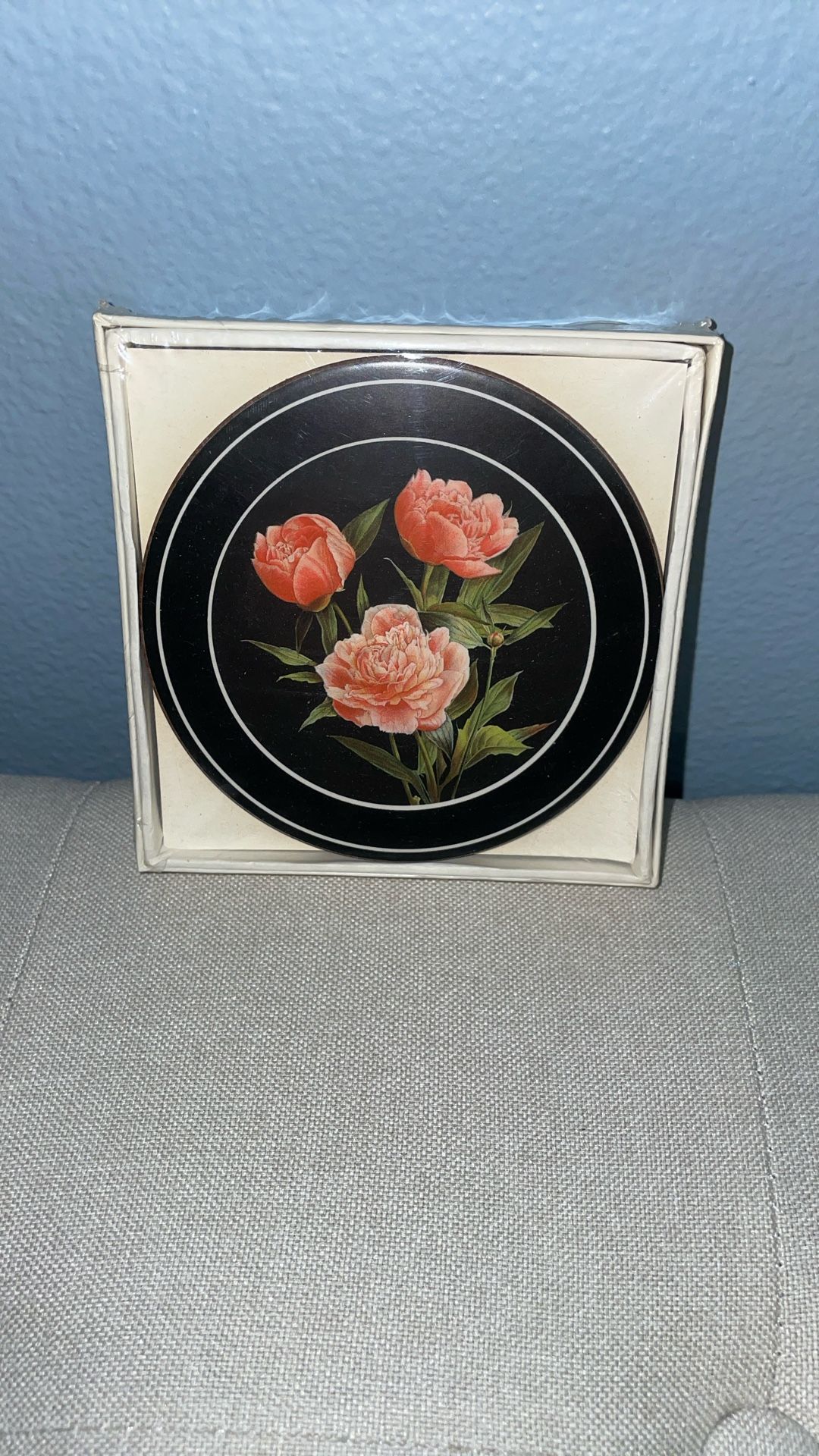 New!! Vintage!! LENOX SHOP SET OF 6 COASTERS Made In England PEONY SPRAY