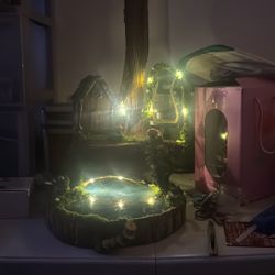 Handcrafted Illuminated Fairy Pond: Resin & Natural Wood Fantasy Sculpture