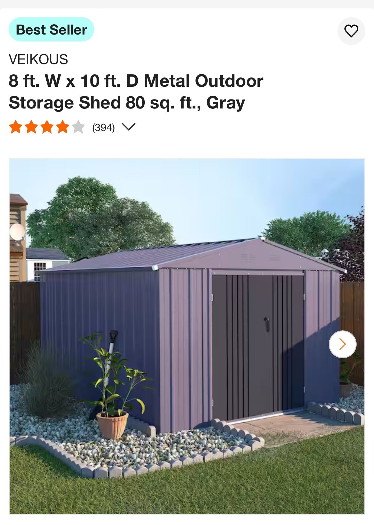 VEIKOUS 8 ft. W x 10 ft. D Metal Outdoor Storage Shed 80 sq. ft., Gray