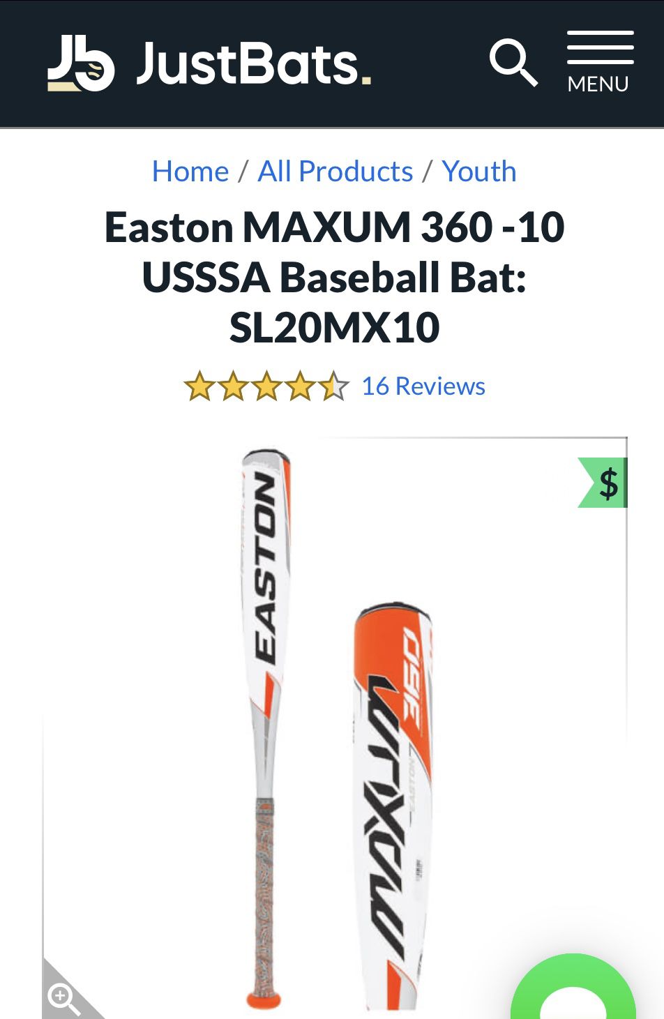 Easton Maxum 360   Size 28 Drop -10 Baseball Bat