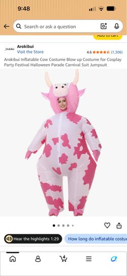 Inflatable adult cow costume pink