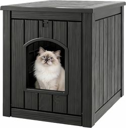 Litter Box Enclosure, Waterproof & Weatherproof Plastic Cat House for Indoor Outdoor Use, Multi-Functional Hidden Litter Box Furniture for Living Room