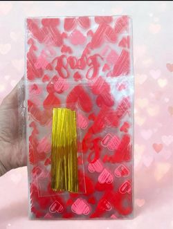 Valentine's Heart Cellophane Gift Bags with Gold Twist Ties
