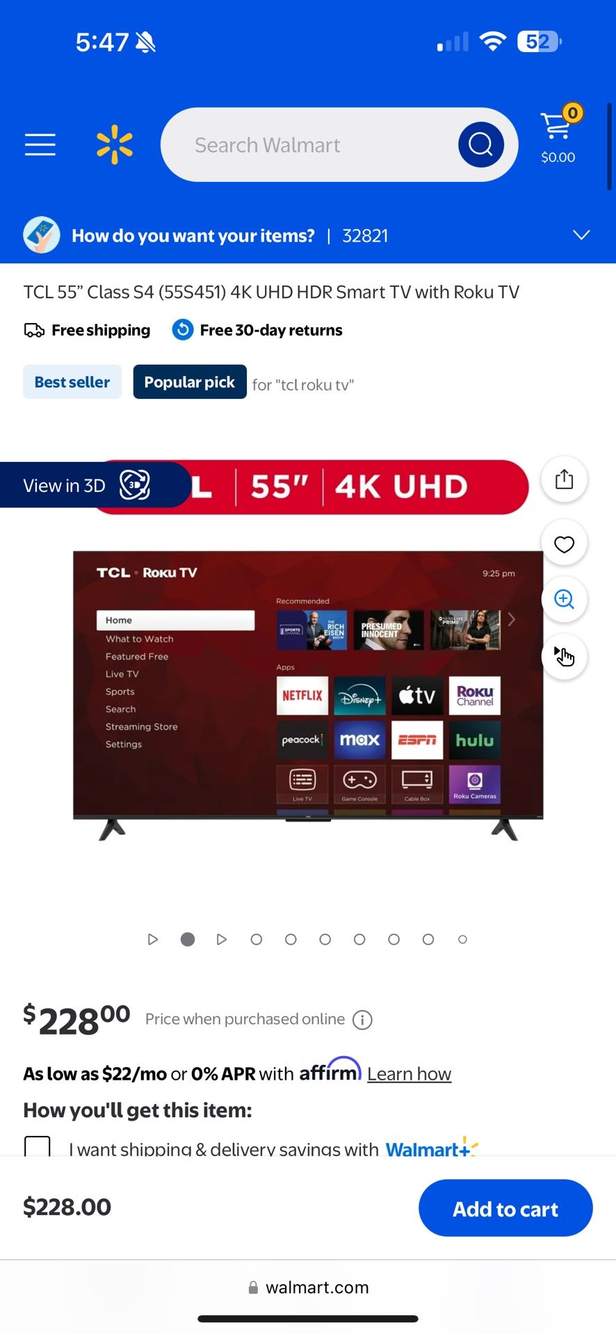 55 INCH TCL ROKU SMART TV