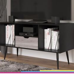 Queer Eye Copley Transitional TV Stand for TVs up to 55", Black Oak