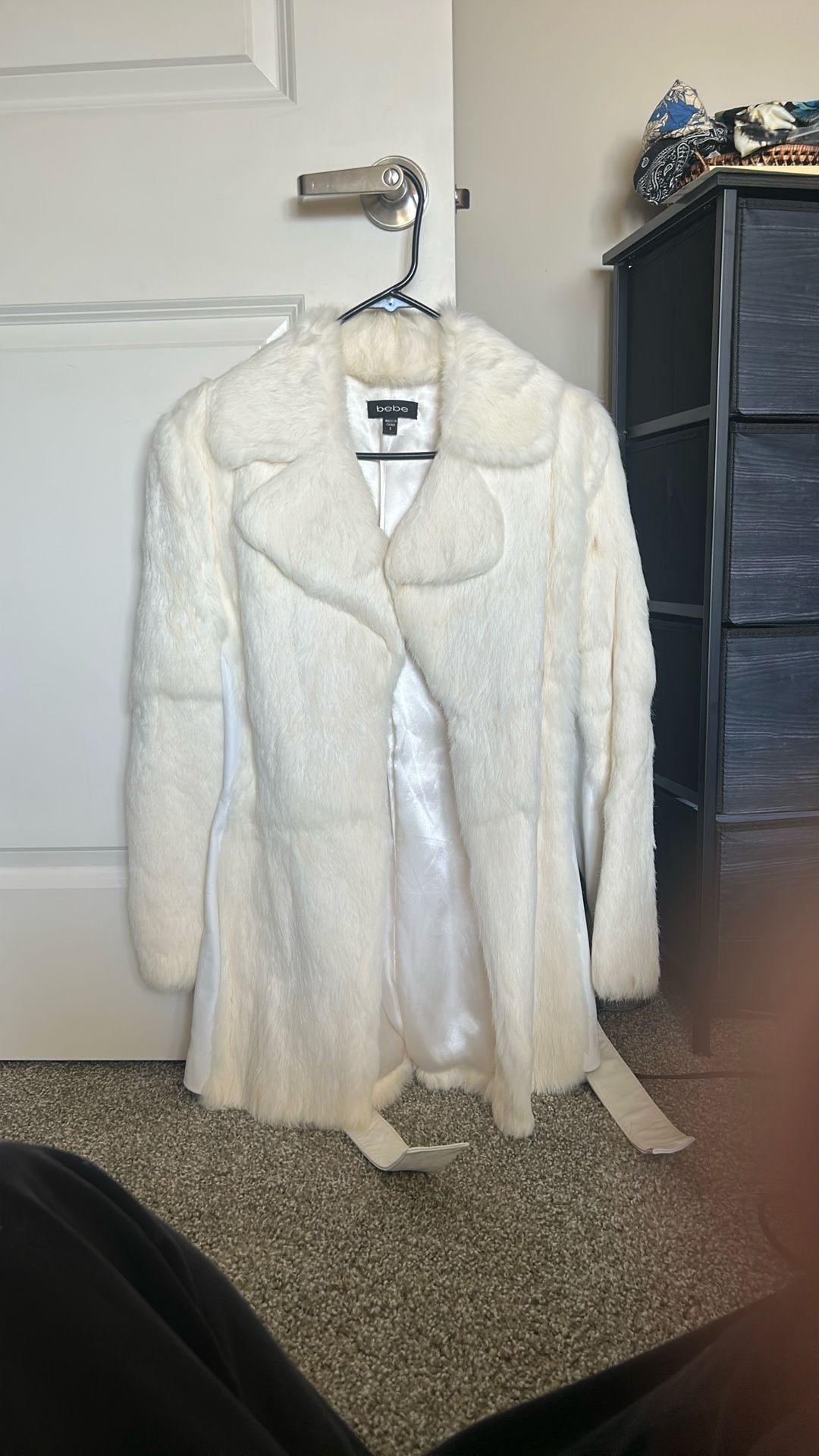bebe White Fur & Leather Coat