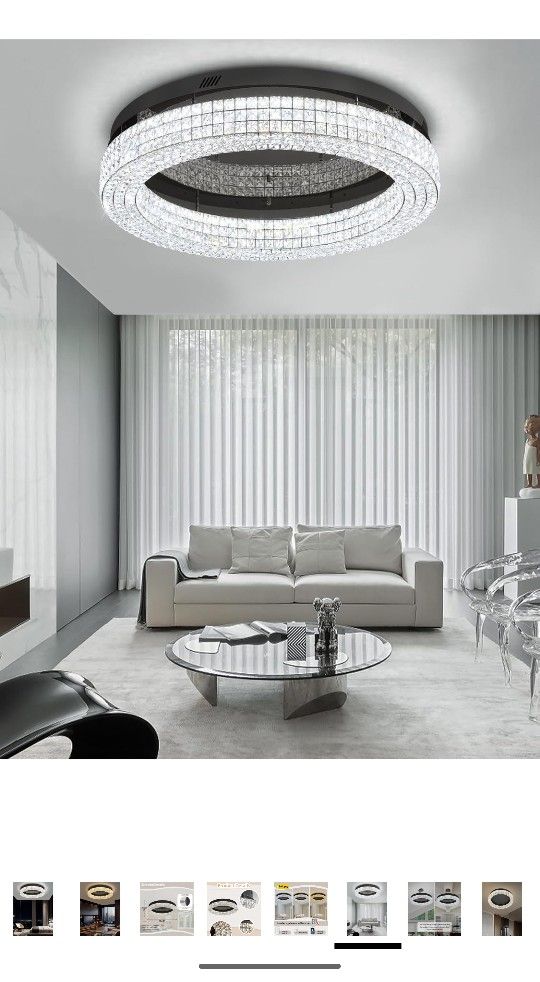 32'' Modern Chandeliers for Living Room Crystal Chandelier Flush Mount Ceiling Light Fixture for Dining Room Living Room Bedroom Dimmable 2K (