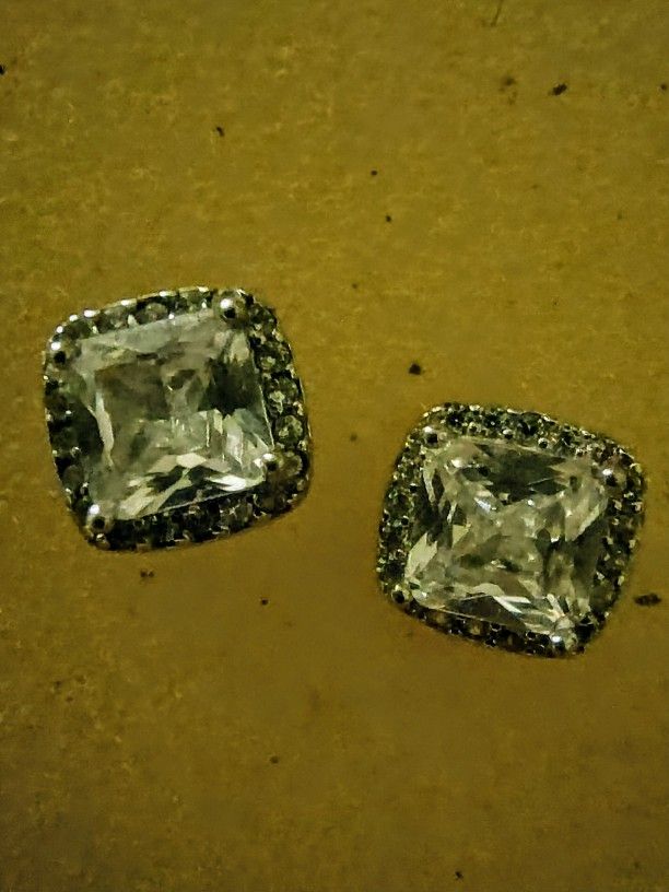 Lab Created 925 Silver Square Earrings 