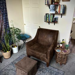 Vintage Uttermost Clay Authentic Leather Armchair w/ Ottoman Storage. TODAY ONLY!