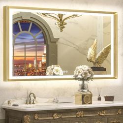 TETOTE 48x30 LED Bathroom Mirror with Lights, Gold