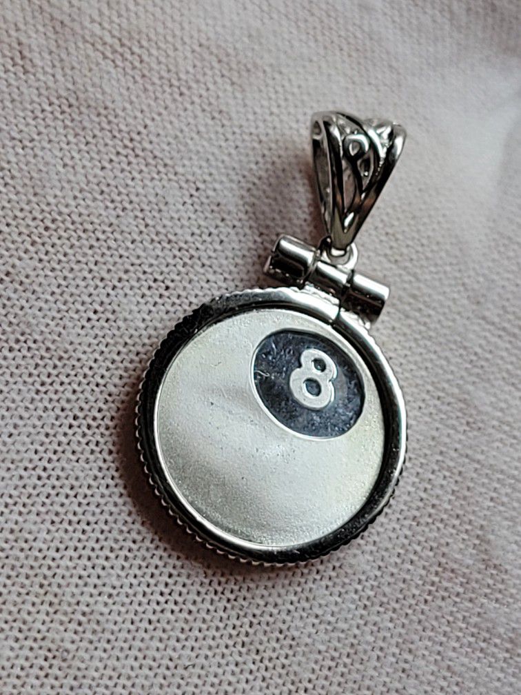 8 Ball .999 Fine Silver Pendant Jewelry Unisex Amulet Necklace Enhancer 