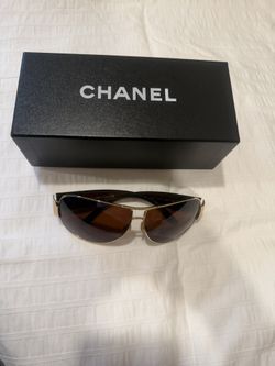 Chanel Sunglasses 4128 c 125/73 64011 12 (Silver/Brown tones, CC logo aviator shield style)