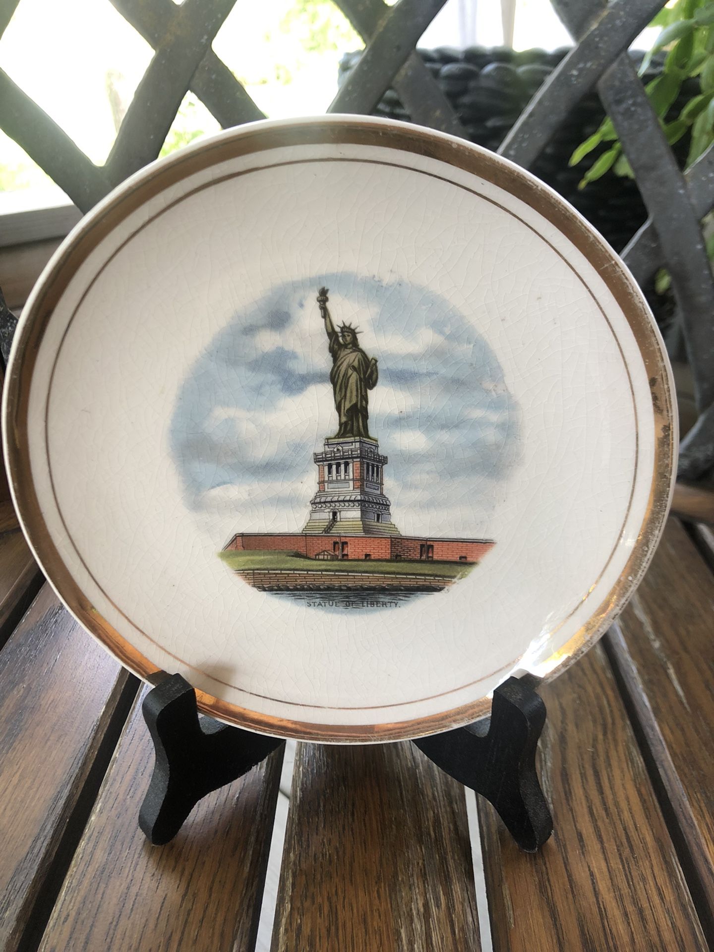 Vintage Dresden china Statue of Liberty small plate