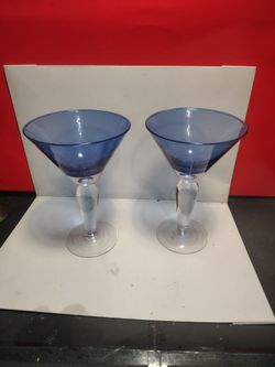 Pier 1 Two Blue Cocktail Martini Glasses