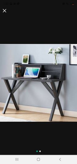 New Grey Modern Desk Table With A Little Hutch