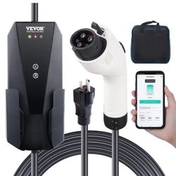 VEVOR Level 1+2 Portable EV Charger, 16 Amp 120V or 240V, Electric Vehicle Charger with 28-Foot Charging Cable NEMA 6-20P Plug NEMA 5-15 Adapter, Plug