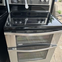 Whirlpool Stainless Steel Double Oven Glasstop Electric Stove 