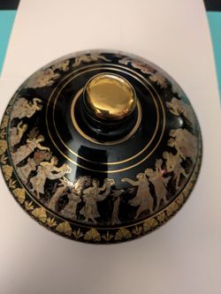 Vintage Spyropoulos Style Greek Ceramic Box with 24K Gold Detailing