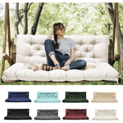 Outdoor Porch Swing Cushion with Backrest — Waterproof Replacement Cushion with Ties, Fits 2–3 Seat Swing Benches (Cream, 60×20+20 in)