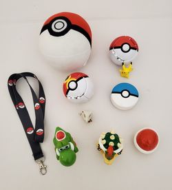 Pokimon Toy Lot - Trap Balls (2) - Plush Ball (1) - Mc Donald's Happy Meal Toys (5) - Neck Strap (1) -ALL For $25