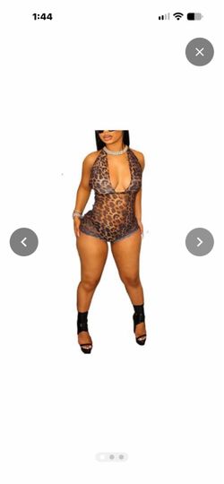 Leopard Halter Mesh Romper – Deep V Bodysuit – Night Out / Day