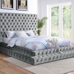 Brand New Glam Gray Cal.king Size Platform Bed Frame