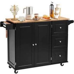 Newly Assembled Outdoor Rolling Kitchen Island Cart Storage Cabinet Organizer Cart on Wheels 