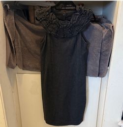 Banana Republic Monogram Charcoal Wool Ruffled Top Cocktail Dress