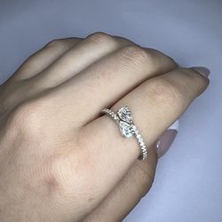 10K White Pear Cut Ring | Promise Ring | Pavè Diamond Band | Pear Cut | Two Stone Ring