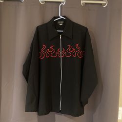 Mens Jacket (Black W/Red stitched Flames)