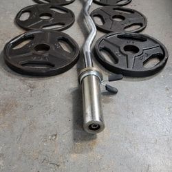 #50lbs Set Grip Plates and Solid Curl Bar 