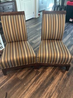 Pair of Striped Upholstered Slipper Chairs