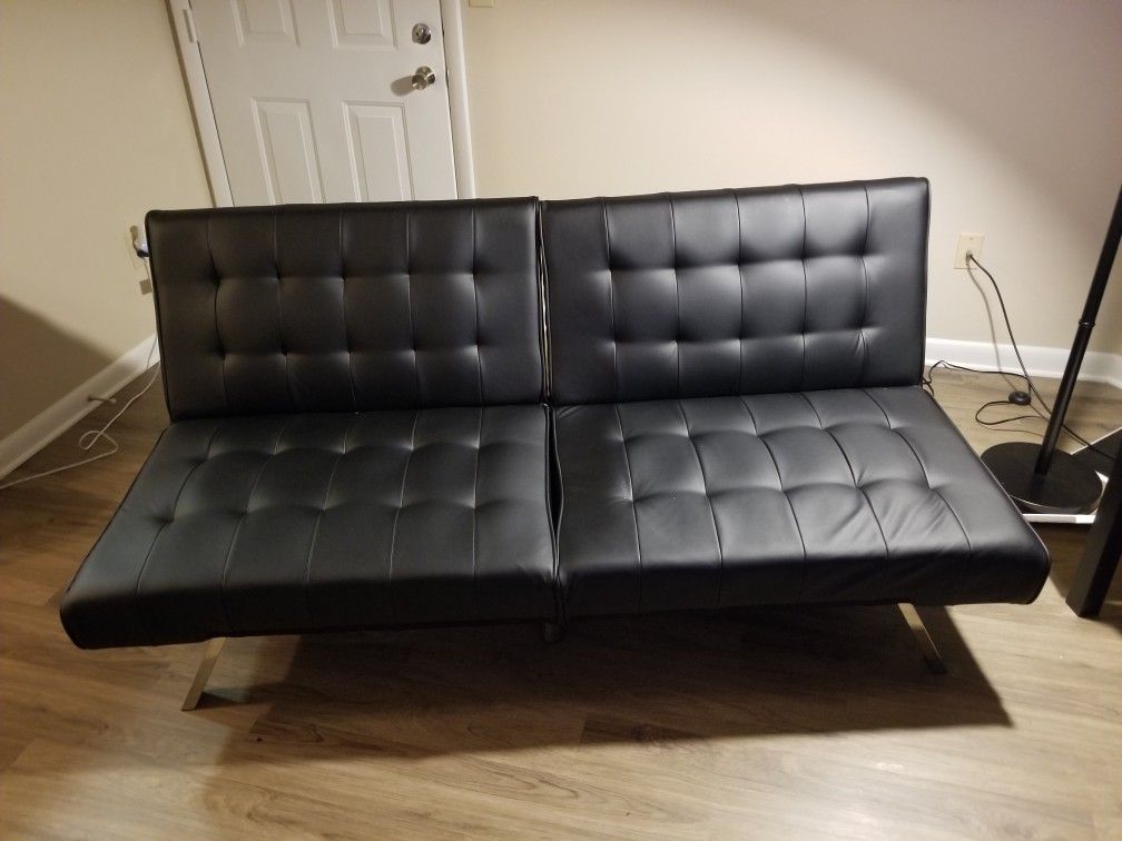 Littrel black leather futon