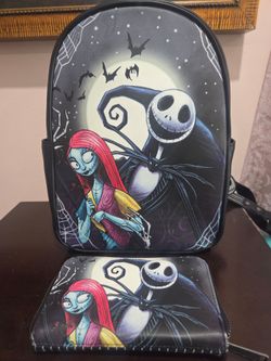 Jack and Sally matching backpack and wallet