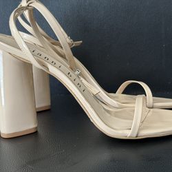 Gianni Bini block high heels slingback strappy sandals nude beige flesh shoes