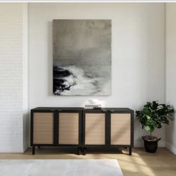 Sango Black Cane Door Cabinet with Storage