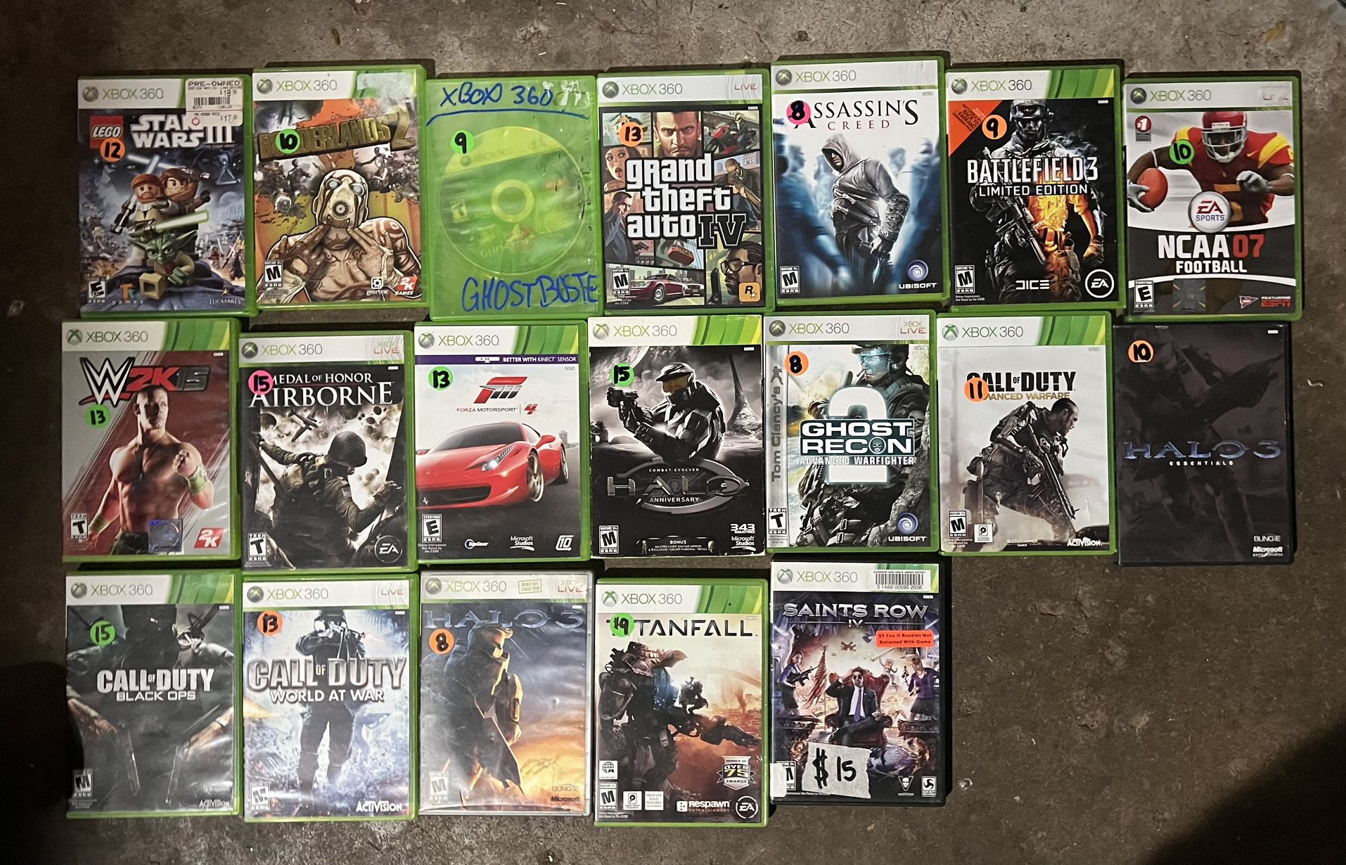 Xbox 360 Games Priced Each On Picture