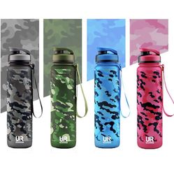 UR 32oz / 1 Litre Water Bottle with Time Marker, BPA Free Water Bottle, Non-Toxic, Leakproof, Durable, for Fitness, GYM and Outdoor Sports (Blue)