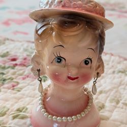 Vintage 1950's Relpo Golden Girl Baby Doll Head Vase~4" Tall~Japan