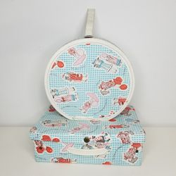 VINTAGE Holly Hobbie Blue Checker Doll Cats Case Toy Luggage Suitcase 1970s RARE