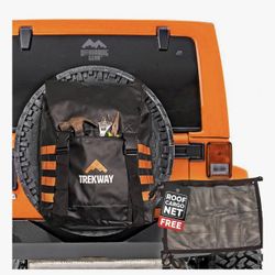  Spare Tire Overlanding Storage & Trash Bag Organizer | w/Free Roof Cargo Mesh Net Bag, Fits 30" Tire 15 Gallons, for 4x4 Tailgate, P
